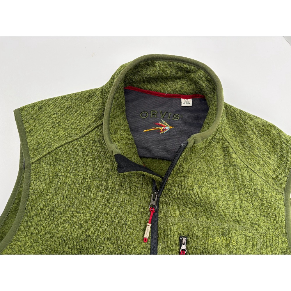 Orvis Men's Sweater Fleece Vest Green Full Zip Outdoor Fly Fishing Hiking Large
